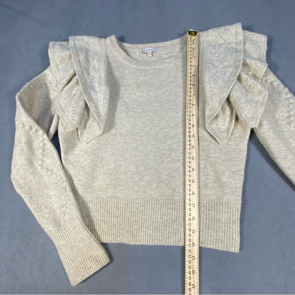 Skies Are Blue Women’s Soft Beige/Oatmeal Sweater with Ruffle Long Sleeve,size S - Picture 9 of 11